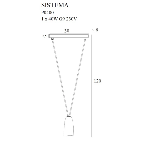Minimalistyczna, czarna, punktowa lampa wisząca MX P0400 z serii SISTEMA - wymiary