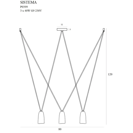 Potrójna, linkowa lampa wisząca do salonu MX P0399 z serii SISTEMA - wymiary