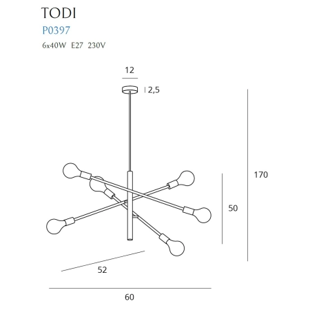 Lampa wisząca z regulowanymi ramionami MX P0397 z serii TODI - wymiary