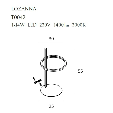 Złota, stylowa, elegancka lampka stołowa LED MX T0042 z serii LOZANNA - wymiary