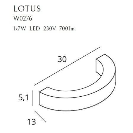 Półokrągła, ledowa lampa ścienna w kolorze złota MX W0276 z serii LOTUS - wymiary