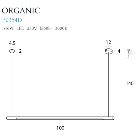 Designerska lampa wisząca nad stół 100cm MX P0354D z serii ORGANIC P - wymiary