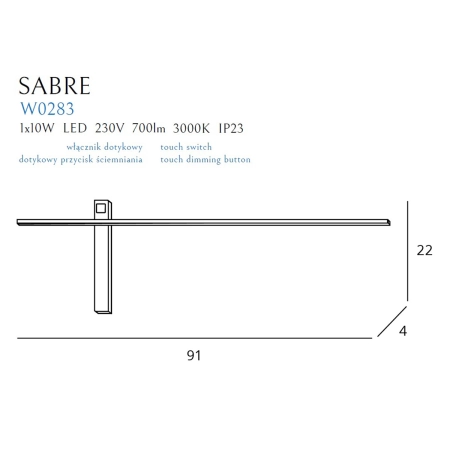 Szeroki, minimalistyczny kinkiet LED 91cm MX W0283 z serii SABRE - wymiary