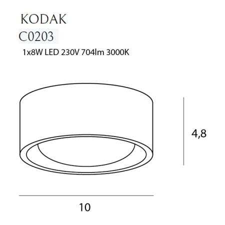 Czarny spot natynkowy, plafon LED Ø10cm MX C0203 z serii KODAK - wymiary
