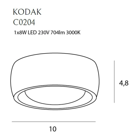 Czarny, nowoczesny spot natynkowy LED Ø10,8cm MX C0204 z serii KODAK - wymiary
