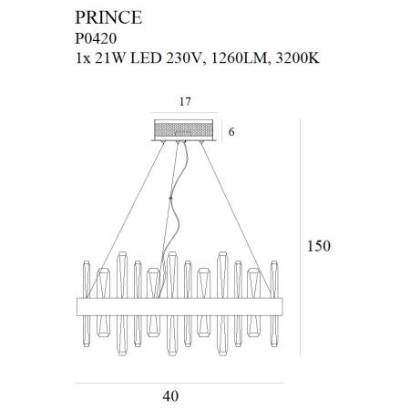 Złota obręcz LED Ø40cm z kryształkami MX P0420 z serii PRINCE - wymiary