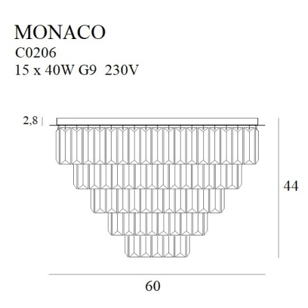 Kryształowy, elegancki, złoty plafon Ø60cm MX C0206 z serii MONACO - wymiary