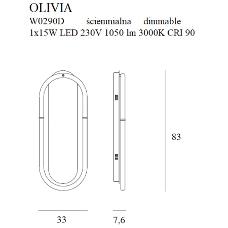 Złota, nowoczesna lampa ścienna LED do sypialni MX W0290D z serii OLIVIA - wymiary
