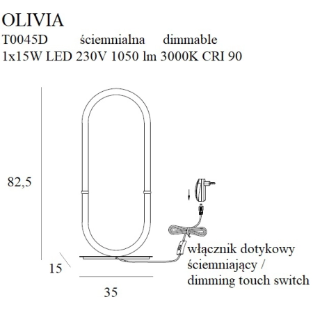 Złota, designerska lampka stołowa LED MX T0045D z serii OLIVIA - wymiary