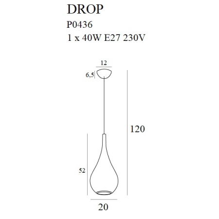 Matowa, złota lampa wisząca, idealna do kuchni MX P0436 z serii DROP - wymiary