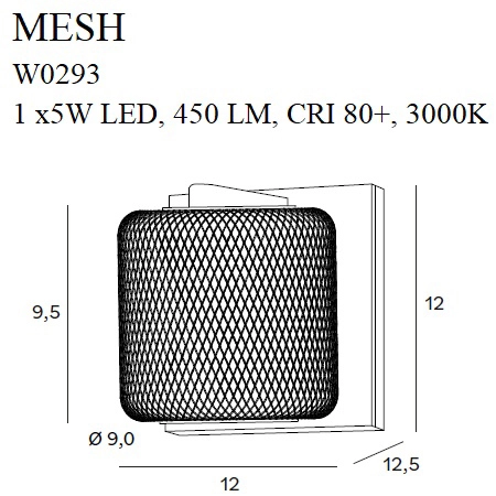 Nowoczesny czarno-złoty, ledowy kinkiet MX W0293 z serii MESH - wymiary