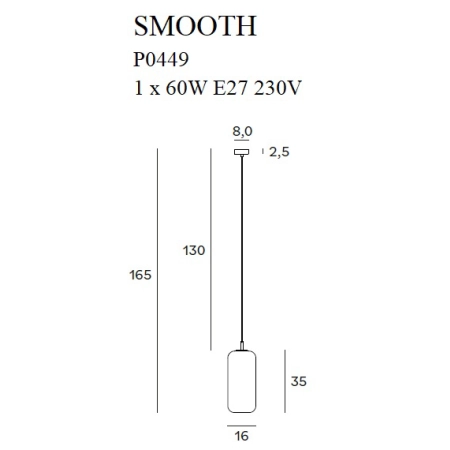 Lampa wisząca z podłużnym, mlecznym kloszem MX P0449 z serii SMOOTH - wymiary