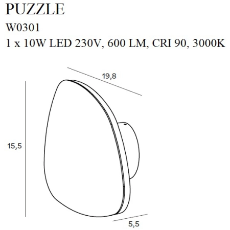 Stylowa, biała lampa ścienna LED 15,5cm MX W0301 z serii PUZZLE - wymiary