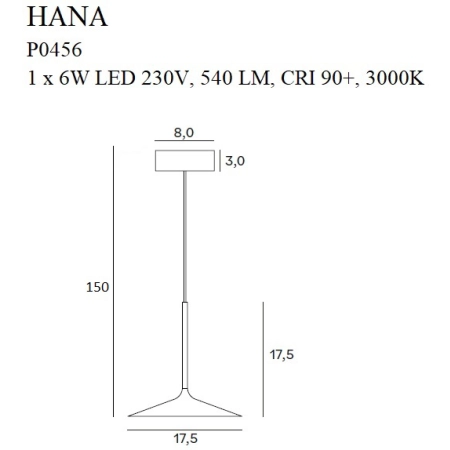 Industrialna lampa wisząca z płaskim kloszem MX P0456 z serii HANA - wymiary