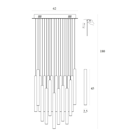 Złoty żyrandol z tubami LED, ściemnialny MX P0476D z serii ORGANIC - wymiary