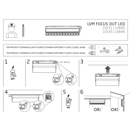 Szeroka lampa do szyny magnetycznej 1F 10645 z serii LVM FOCUS OUT LED - wymiary 2