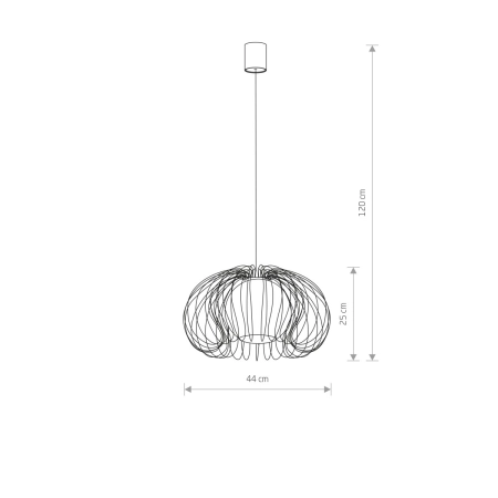 Druciana, czarna lampa wisząca do stylowej sypialni 5296 z serii MERSEY - wymiary