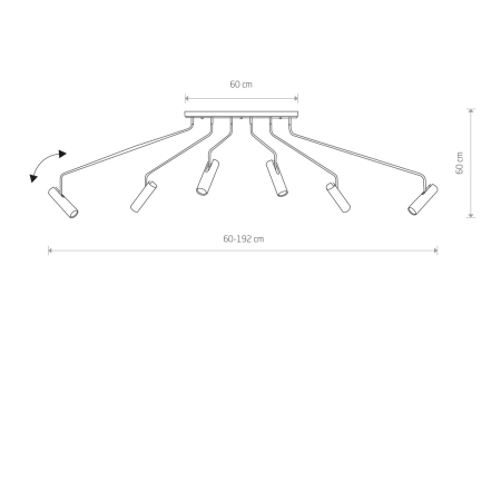 Szeroka lampa sufitowa z regulowanymi tubami 6498 z serii EYE SUPER - wymiary
