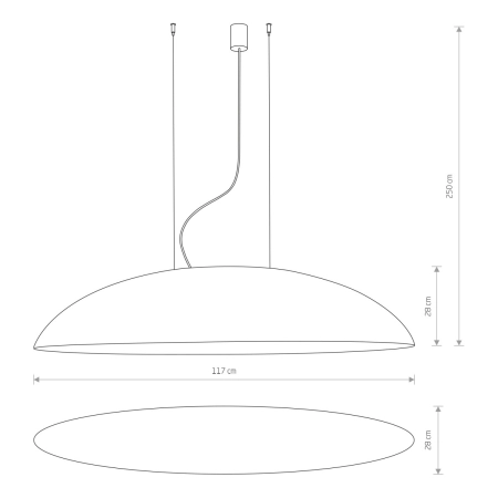 Czarna lampa wisząca z szerokim kloszem, do kuchni 7926 z serii CANOE - wymiary