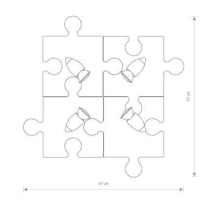 Lampa sufitowa, w kształcie złożonych puzzli 9728 z serii PUZZLE - wymiary