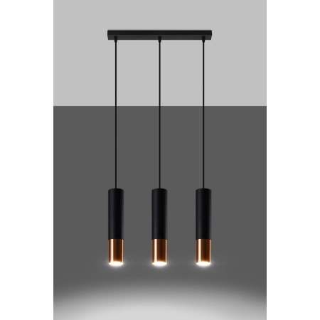Lampa wisząca z czarno-miedzianymi tubami SL.0948 z serii LOOPEZ 3L 3