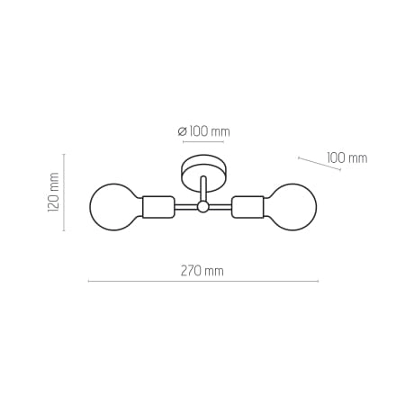 Dwukierunkowa, metalowa lampa sufitowa bez kloszy TK 1902 z serii RETRO - wymiary