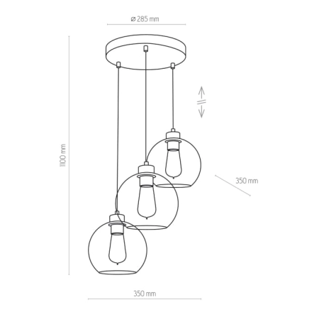 Lampa wisząca z okrągłymi kloszami TK 2832 z serii CUBUS GRAPHITE - wymiary