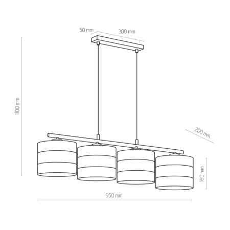 Szeroki żyrandol na listwie, do salonu nad stół TK 3213 z serii TAGO BLACK - wymiary