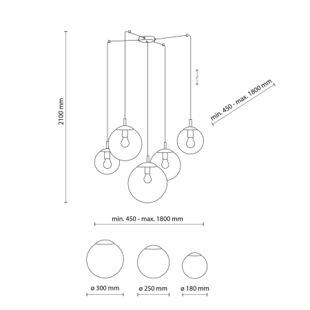 Lampa wisząca z grafitowymi kloszami TK 5382 z serii ESME GRAPHITE - wymiary