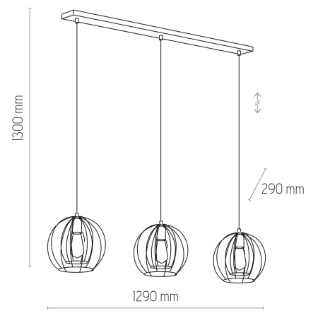 Lampa wisząca z trzema drucianymi kloszami TK 6253 z serii JAULA - wymiary