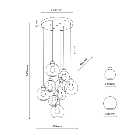 Lampa wisząca z różnokolorowymi kloszami TK 10247 z serii CUBUS MIX - 10