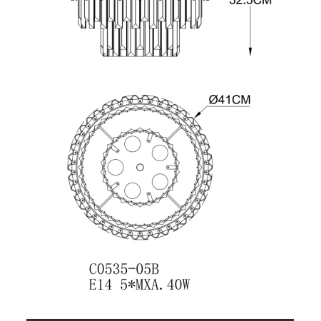 Elegancka lampa sufitowa z kryształkami C0535-05B-F4AC z serii GLADIUS - wymiary