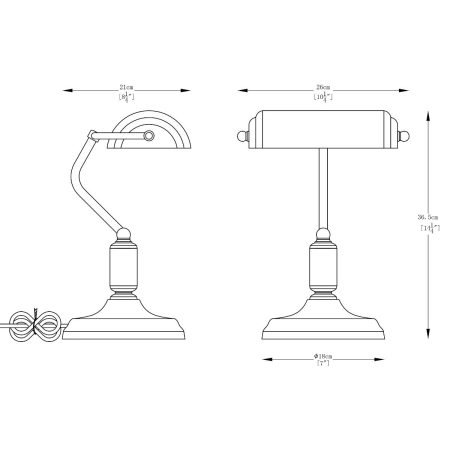 Elegancka lampka w stylu bankierskim ZM A2048-GLD z serii ROMA - wymiary