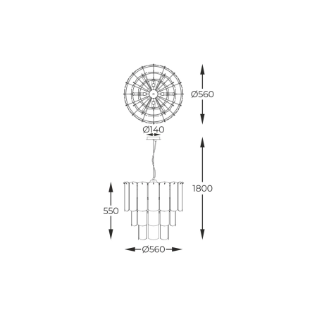 Okazała lampa wisząca do stylowego salonu MD3523-14L-EBCN z serii NIRA - wymiary